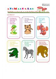 English Worksheet: Animals Card