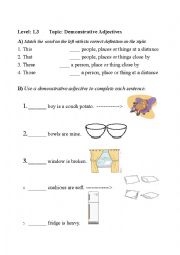 English Worksheet: Demonstrative Adjectives