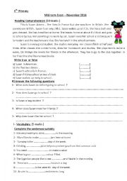 English Worksheet: mid -term exam 54th grade