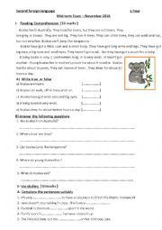 English Worksheet: mid -term exam 6th grade