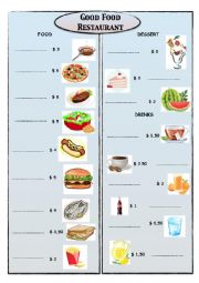 English Worksheet: Good Food Restaurant 1 MENU