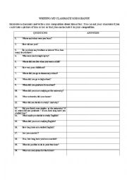English Worksheet: Writing my classmatess biography