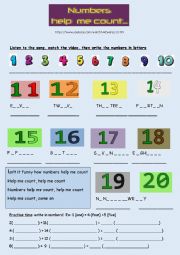English Worksheet: Numbers from 1 to 20 song 
