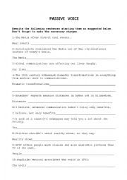 English Worksheet: PASSIVE VOICE WORKSHEET