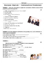 English Worksheet: TEST - Business English Greetings, Conversation and Vocabulary