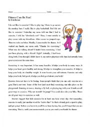 English Worksheet: Fitness Can Be Fun!