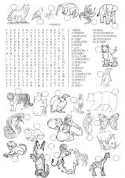 English Worksheet: WORDSEARCH - ANIMALS