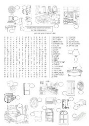 English Worksheet: HOUSE AND FURNITURE - WORDSEARCH