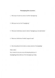 English Worksheet: Thanksgiving video and questions 