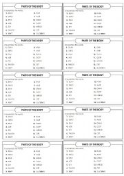 English Worksheet: Scramble - Parts of the Body