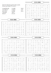 English Worksheet: Food and Drink - Wordsearch