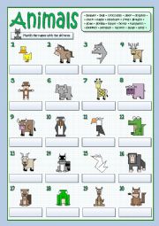 English Worksheet: TWENTY ANIMALS