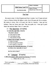 English Worksheet: Mid Term Test n 1 - 6th form 