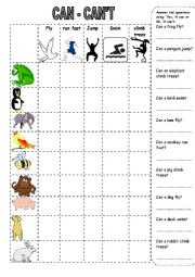 English Worksheet: can cant 
