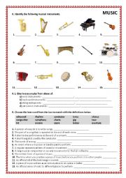 English Worksheet: Music - musical instruments