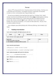 English Worksheet: reading about birthday