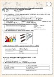 English Worksheet: Quiz unit 1 and 2 for common core classes
