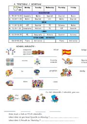 English Worksheet: timetable and school subjects