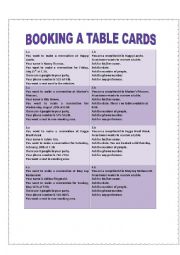 BOOKING A TABLE CARDS