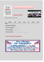 English Worksheet: The Pledge of Allegiance - video and listening activity
