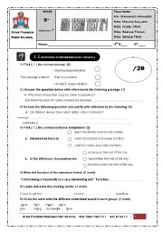 English Worksheet: 9th Form Mid Semester Test 1