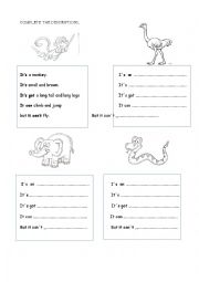 English Worksheet: animal description