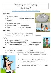 English Worksheet: The story of Thanksgiving