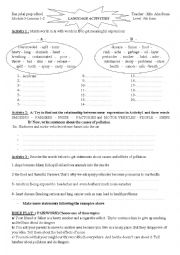 English Worksheet: LANGUAGE ACTIVITIES: AIR AND LAND POLLUTION