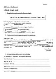 English Worksheet:  Simple past. 8th form worksheet.