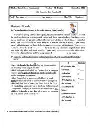 English Worksheet: Mid-semester test Number2
