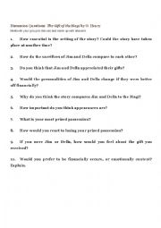 English Worksheet: The Gift of the Magi Discussion Questions