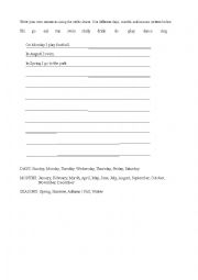 English Worksheet: Days, months, seasons