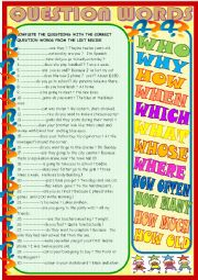 English Worksheet: Question  words practice 4