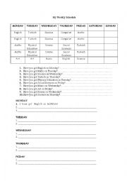 English Worksheet: My Weekly Schedule