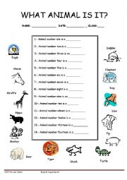 English Worksheet: Animal-Answers