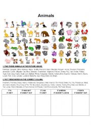 English Worksheet: Animals (Basic Grammar and Vocab - Guessing Game)