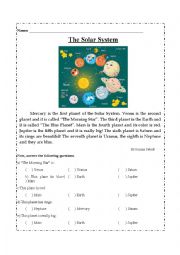 English Worksheet: The Solar System