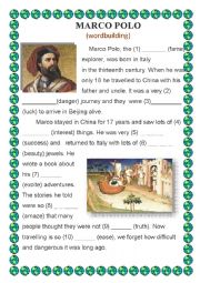 English Worksheet: Marco Polo (wordbuilding)