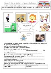 English Worksheet: Lesson 3 : First day at school