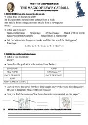 English Worksheet: Written comprehension - Lewis Carroll