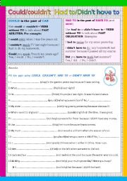 English Worksheet: Can / Could / Had to / Didnt have to