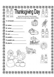 English Worksheet: Thanksgiving match the words to the pictures 
