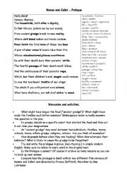 English Worksheet: Romeo and Juliet Prologue Worksheet