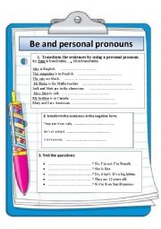 English Worksheet: be and personal pronouns