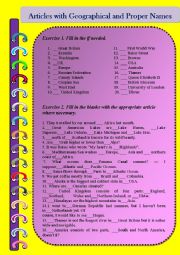 English Worksheet: Articles with Geographical and Proper Names
