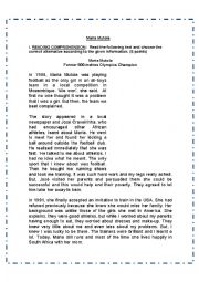 English Worksheet: Reading Maria Mutola