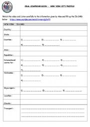 English Worksheet: New York city profile oral comprehension 