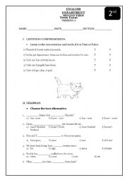 English Worksheet: ELEMENTARY FINAL EXAM A