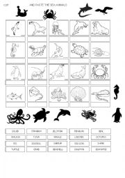 English Worksheet: SEA ANIMALS - CUT AND PASTE