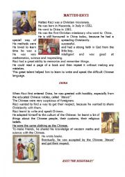 English Worksheet: MATTEO RICCI AND HIS LIFE IN CHINA